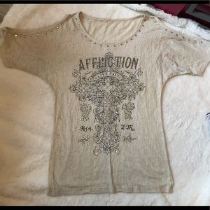 Affliction shirt with cut out shoulders